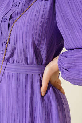 Güpürlü Bebe Yaka Elbise Lila - Tesettür Elbise