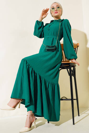 Güpürlü Bebe Yaka Elbise Zümrüt - Elbise