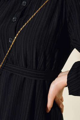 Güpürlü Bebe Yaka Elbise Siyah - Tesettür Elbise