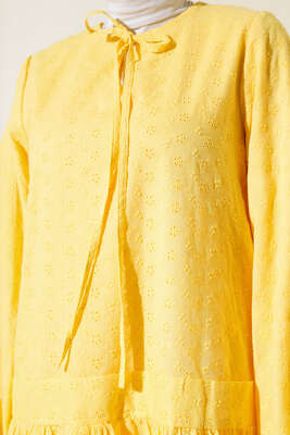 Güpürlü Çiçek Desenli Tunik Sarı - Thumbnail