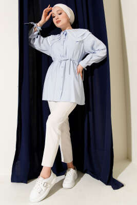 Güpürlü Çift Denizci Yaka Gömlek Bebe Mavi - Gömlek