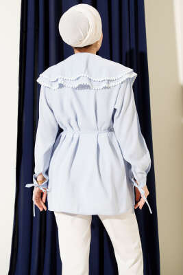 Güpürlü Çift Denizci Yaka Gömlek Bebe Mavi - Gömlek