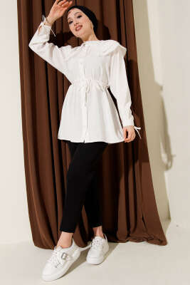 Güpürlü Çift Denizci Yaka Gömlek Ekru - Gömlek