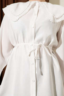 Güpürlü Çift Denizci Yaka Gömlek Ekru - Gömlek