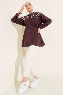 Güpürlü Çift Denizci Yaka Gömlek Magenta - Gömlek