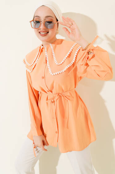 Güpürlü Çift Denizci Yaka Gömlek Oranj - Gömlek