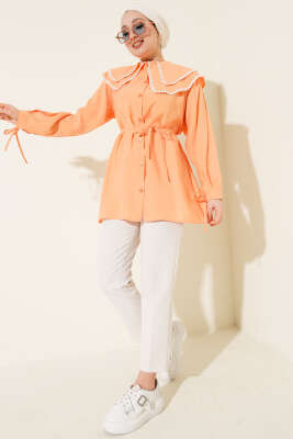 Güpürlü Çift Denizci Yaka Gömlek Oranj - Gömlek
