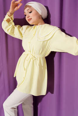 Güpürlü Çift Denizci Yaka Gömlek Sarı - DUFON