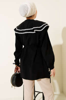 Güpürlü Çift Denizci Yaka Gömlek Siyah - Gömlek