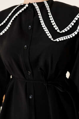 Güpürlü Çift Denizci Yaka Gömlek Siyah - Gömlek