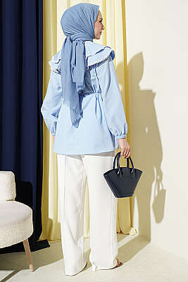 Güpürlü Çift Denizci Yakalı Gömlek Bebe Mavi - Gömlek