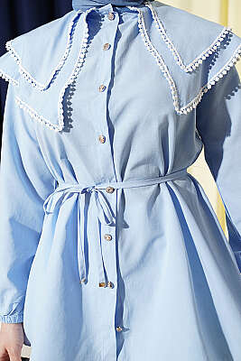 Güpürlü Çift Denizci Yakalı Gömlek Bebe Mavi - Gömlek