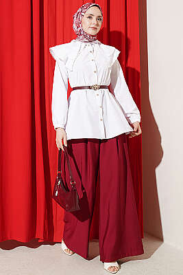 Güpürlü Çift Denizci Yakalı Gömlek Beyaz - Gömlek