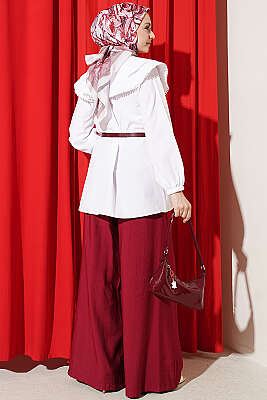 Güpürlü Çift Denizci Yakalı Gömlek Beyaz - Gömlek