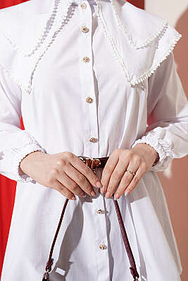 Güpürlü Çift Denizci Yakalı Gömlek Beyaz - Gömlek