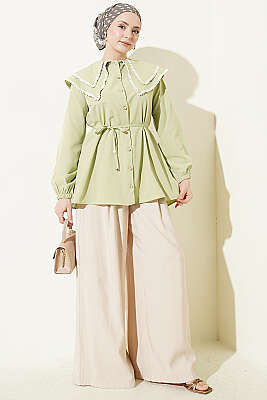 Güpürlü Çift Denizci Yakalı Gömlek Çağla Yeşili - Gömlek