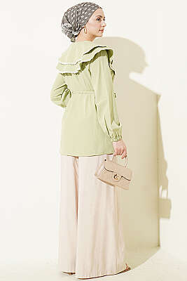 Güpürlü Çift Denizci Yakalı Gömlek Çağla Yeşili - Gömlek