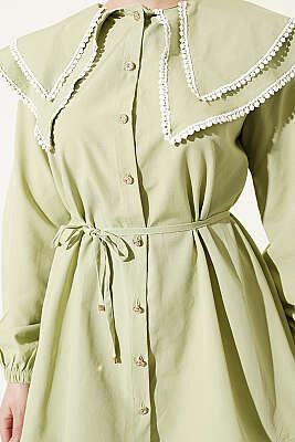 Güpürlü Çift Denizci Yakalı Gömlek Çağla Yeşili - Gömlek