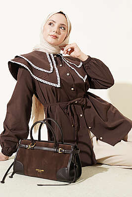 Güpürlü Çift Denizci Yakalı Gömlek Kahve - TEGOE