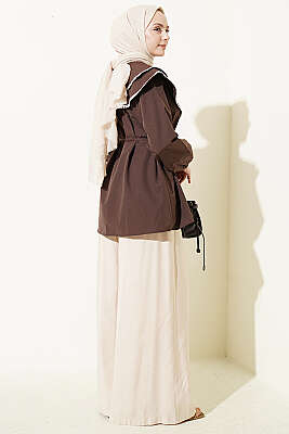 Güpürlü Çift Denizci Yakalı Gömlek Kahve - Gömlek