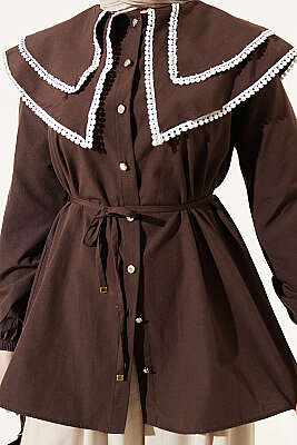 Güpürlü Çift Denizci Yakalı Gömlek Kahve - Gömlek