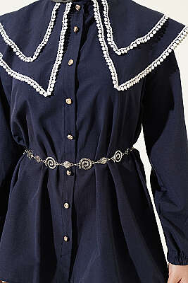 Güpürlü Çift Denizci Yakalı Gömlek Lacivert - Gömlek