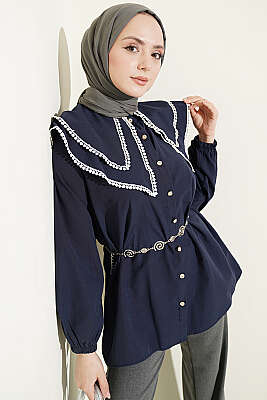 Güpürlü Çift Denizci Yakalı Gömlek Lacivert - TEGOE