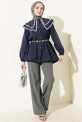 Güpürlü Çift Denizci Yakalı Gömlek Lacivert - Gömlek