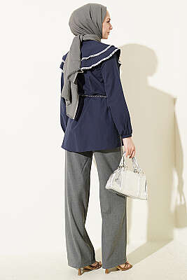 Güpürlü Çift Denizci Yakalı Gömlek Lacivert - Gömlek