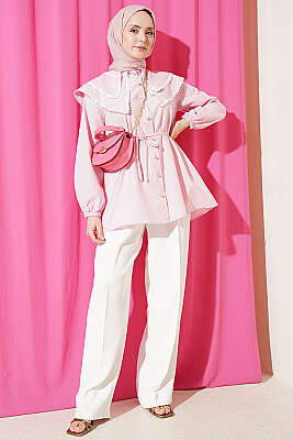 Güpürlü Çift Denizci Yakalı Gömlek Pembe - Gömlek