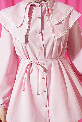 Güpürlü Çift Denizci Yakalı Gömlek Pembe - Gömlek