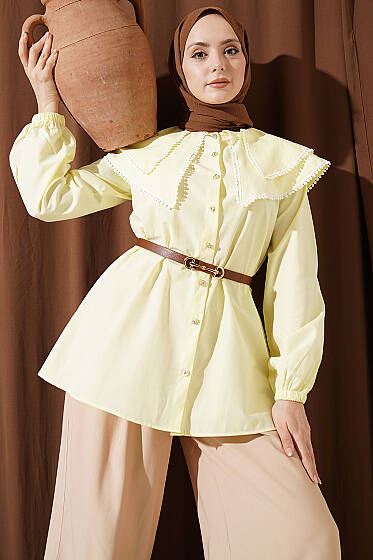 Güpürlü Çift Denizci Yakalı Gömlek Sarı - Gömlek