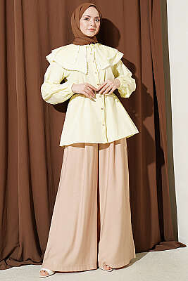 Güpürlü Çift Denizci Yakalı Gömlek Sarı - Gömlek