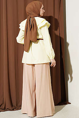 Güpürlü Çift Denizci Yakalı Gömlek Sarı - Gömlek