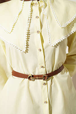 Güpürlü Çift Denizci Yakalı Gömlek Sarı - Gömlek