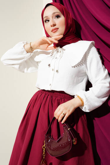 Güpürlü Denizci Yaka Kısa Gömlek Beyaz - Gömlek