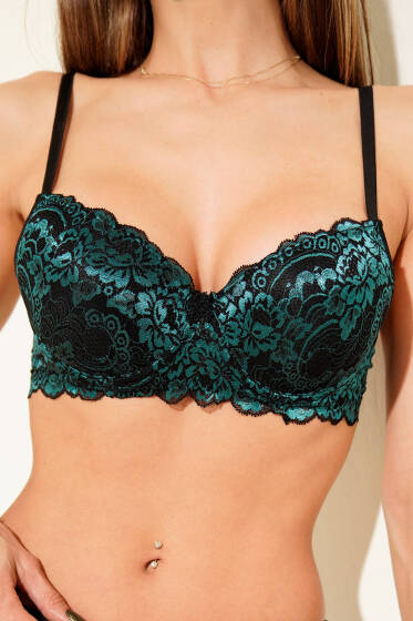 Güpürlü Desteksiz Sütyen Siyah Yeşil - Desteksiz Sütyen