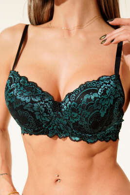 Güpürlü Desteksiz Sütyen Siyah Yeşil - Desteksiz Sütyen