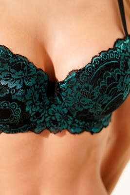 Güpürlü Desteksiz Sütyen Siyah Yeşil - Desteksiz Sütyen