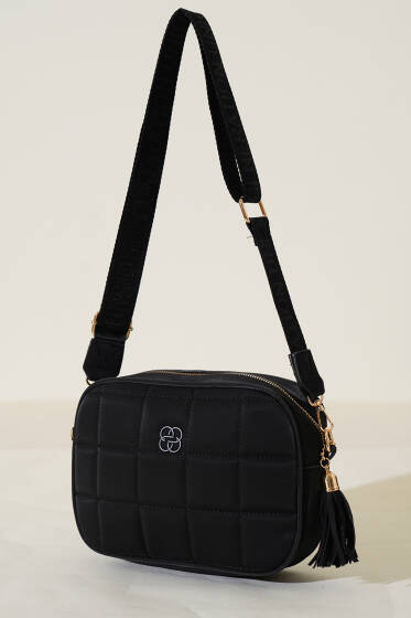 Kapitone Fermuarlı Çapraz Çanta Siyah - Kol Çantası