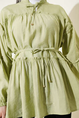 Hakim Yaka Bel İpli Tunik Çağla Yeşili - Tunik