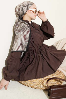 Hakim Yaka Bel İpli Tunik Kahve - TABLO FASHİON