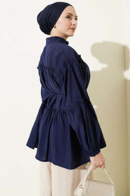 Hakim Yaka Bel İpli Tunik Lacivert - Tunik