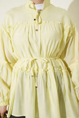 Hakim Yaka Bel İpli Tunik Sarı - Tunik