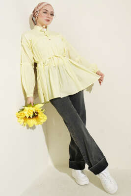 Hakim Yaka Bel İpli Tunik Sarı - Tunik