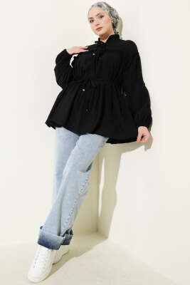 Hakim Yaka Bel İpli Tunik Siyah - Tunik