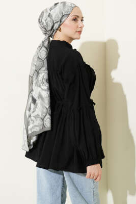 Hakim Yaka Bel İpli Tunik Siyah - Tunik