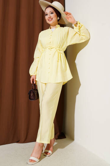 Hakim Yaka Brit Düğmeli İkili Takım Sarı - İkili Takım