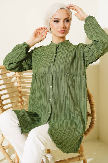 Hakim Yaka Büzgülü Gömlek Haki - Gömlek