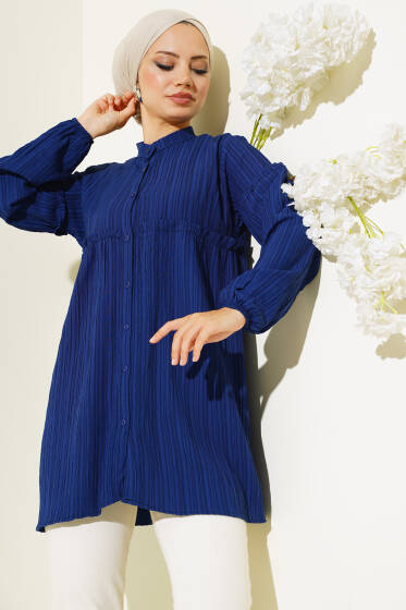 Hakim Yaka Büzgülü Gömlek Lacivert - Gömlek